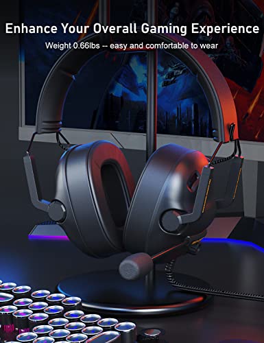 SENZER SG500 Surround Sound Pro Gaming Headset with Noise Cancelling Microphone - Detachable Memory Foam Ear Pads - Portable Foldable Headphones for PC, PS4, PS5, Xbox One, Switch - Black