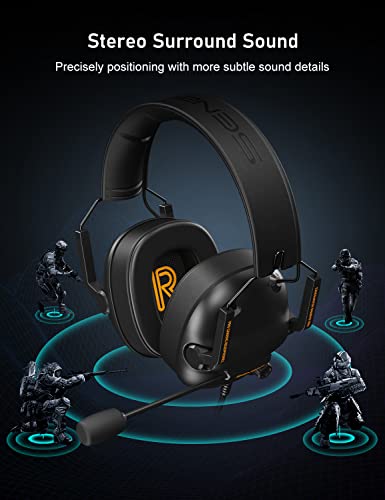 SENZER SG500 Surround Sound Pro Gaming Headset with Noise Cancelling Microphone - Detachable Memory Foam Ear Pads - Portable Foldable Headphones for PC, PS4, PS5, Xbox One, Switch - Black