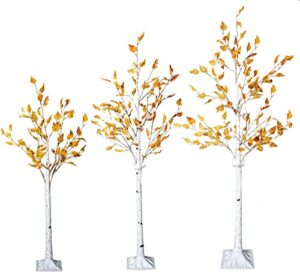 recaceik light fall maple trees with 360 leds, set of 3 artificial pre-lit led christmas tree maple leaf 4' 5' 6' for autumn fall decor halloween thanksgiving festival wedding party, white