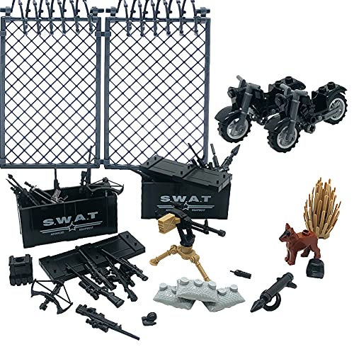 TACYILLU Weapons Pack Military Toy Swat Team Battle Building Blocks Set Combat Weapon Guns Accessories Pack Motorcycles Mini Figures kit for Boys Age 6+ Gifts,Perfect Combination with Major Brands