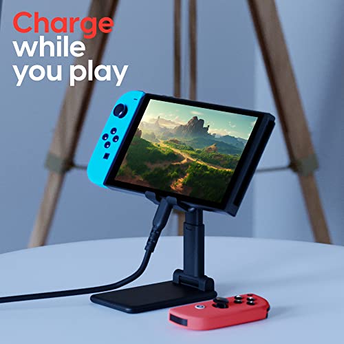 TALK WORKS Nintendo Switch Stand - Folding Tabletop and Desktop Stand Display Holder Compatible with Nintendo Switch - Adjustable Viewing Angle and Sturdy Base with Non-Slip Pad - Black