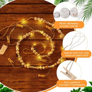 2 Pcs LED Wall Hanging Photo Display with Wooden Beads Boho Garland Decor 4.75 Feet String Lights with 9 DIY Photo Collage Card Holders Clips for Christmas Home Light Decor