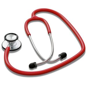 hcs stethoscope - premium stainless steel - medical grade, clinical use - 360° dual head chest piece - doctors, nurses, students, emt, and veterinary - nursing school essentials - red stethoscope