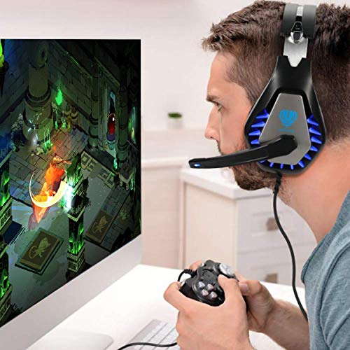 ENVEL Gaming Headset for Nintendo Switch, PS4, Xbox One, PS5 Controller, Laptop, Mac, Noise Cancelling PC Headset with Mic, Stereo Surround Sound, Cool LED Light,Comfort Earmuff Black