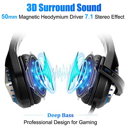 ENVEL Gaming Headset for Nintendo Switch, PS4, Xbox One, PS5 Controller, Laptop, Mac, Noise Cancelling PC Headset with Mic, Stereo Surround Sound, Cool LED Light,Comfort Earmuff Black