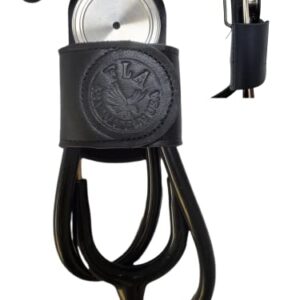 Stethoscope Holder pro with Clip,Handmade in USA Genuine Leather .Perfect for Physicians, Nurses, EMT, Medical Nursing Student. No More Neck Carrying, Work with Comfort (BLACK 1)