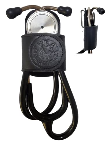 Stethoscope Holder pro with Clip,Handmade in USA Genuine Leather .Perfect for Physicians, Nurses, EMT, Medical Nursing Student. No More Neck Carrying, Work with Comfort (BLACK 1)