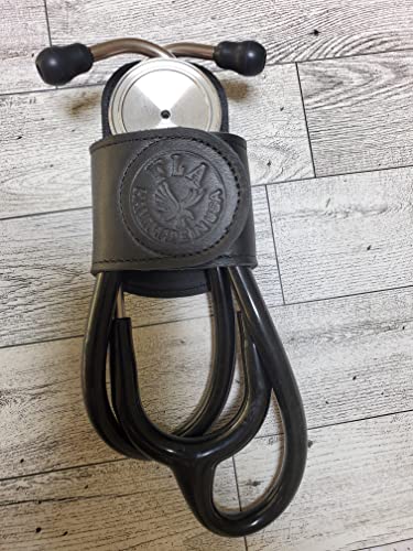Stethoscope Holder pro with Clip,Handmade in USA Genuine Leather .Perfect for Physicians, Nurses, EMT, Medical Nursing Student. No More Neck Carrying, Work with Comfort (BLACK 1)