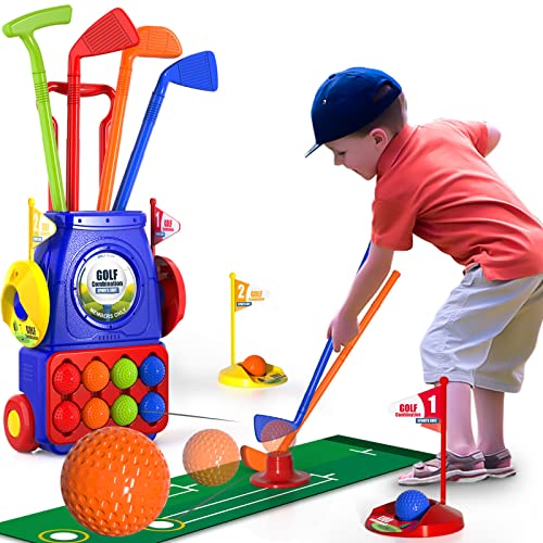 Bennol Toddler Golf Set Toys for Kids, Upgraded Kids Golf Cart Toys Sets with 4 Golf Sticks, 8 Balls and 1 Mat, Indoor & Outdoor Golf Toys for 3 4 5 6 Year Old Boys Girls Toddlers