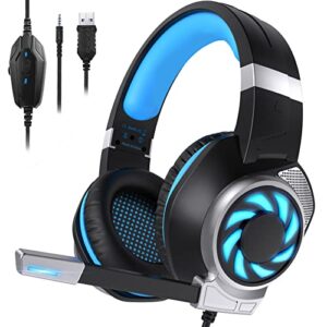 butfulake gh-1 gaming headset for ps5, ps4, xbox one, xbox one s, pc, nintendo switch, mac, laptop, 3.5mm wired pro stereo over ear gaming headphones with noise cancelling mic, led light (clue/black)