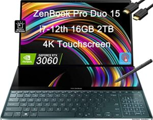 asus zenbook pro duo 15 ux582 15.6" 4k oled touchscreen (intel 14-core i7-12700h, 16gb ddr5 ram, 2tb ssd, geforce rtx 3060 6gb) business laptop, screenpad plus, backlit, ist hdmi, stylus, win 11 pro
