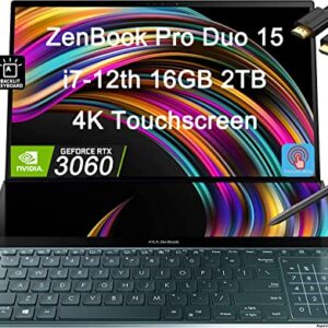 ASUS ZenBook Pro Duo 15 UX582 15.6" 4K OLED Touchscreen (Intel 14-Core i7-12700H, 16GB DDR5 RAM, 2TB SSD, GeForce RTX 3060 6GB) Business Laptop, ScreenPad Plus, Backlit, IST HDMI, Stylus, Win 11 Pro