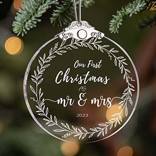 Our First Christmas as Mr Mrs Married 2023 Ornament Wedding Decoration Ornaments New Home 3" Gift Engagement Newlywed Holiday Keepsake Decor (Mr Mrs)