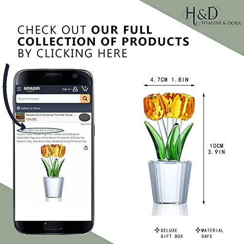 H&D HYALINE & DORA Crystal Tulips Flower Figurines, Yellow Glass Bouquet Collectible Figurines Home Decor Ornaments Gift Idea for Mothers Day, Valentine's Day, Wedding Party,Christmas Day