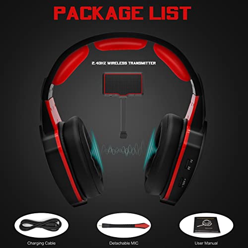 Wireless Gaming Headset Headphones for Nintendo Switch PS5 PS4 PC, 2.4GHz USB Wireless Gamer Headphones for Computer with Detachable Noise Canceling Microphone