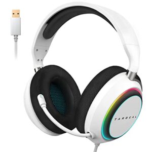 targeal pc gaming headset with microphone for ps5/ps4/switch/pc/laptop/mac - usb wired 7.1 surround sound gamer headphone with noise canceling mic - 4 modes rgb- white headset