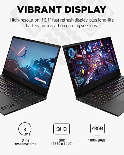 HP OMEN Laptop 16, NVIDIA GeForce RTX 3070, 12th Gen Intel Core i7-12700H, 16 GB RAM, 512 GB SSD, Quad HD IPS Display, Windows 11 Home, RGB Backlit Keyboard, Enhanced Thermals (16-b1020nr, 2022)