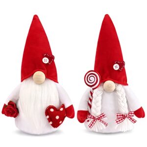 ndeno 2pcs valentines day gnome plush decorations, handmade scandinavian tomte - valentines christmas home tabletop elf gnomes decor ornaments - sweet valentines gift (valentine-lollipop)
