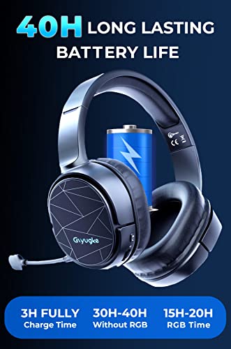 Gvyugke 2.4GHz Wireless Gaming Headset for PS4, PS5, PC, Nintendo Switch, Bluetooth 5.2 Gaming Headphones with Mic for Mobile Device, Noise Canceling, Bass Surround, 50mm Driver, 40H Battery