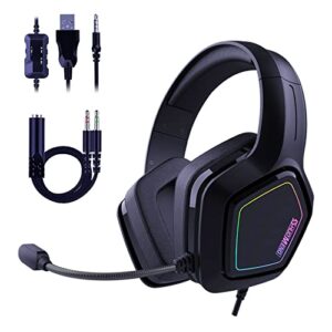 shuomeng gaming headset headphones with microphone, sm-h1bk 3.5mm audio jack over ear black headphones wired for pc switch playstation xbox ps5 laptop
