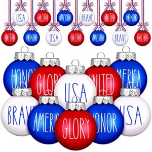 Thinkday 24 Pcs 4th of July Ball Ornaments Red Blue White Patriotic Decorations for Tree Memorial Day Tree Decorations Hanging Independence Day Party Decor for Holiday Decor