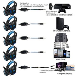 HaiDiKaiSi Gaming Headset for PS4 PC Xbox One PS5 Controller, Noise Cancelling Over Ear Headphones with Mic, Gaming Headphones for Laptop Mac Switch with LED Lights Deep Bass for Kids Adults Blue