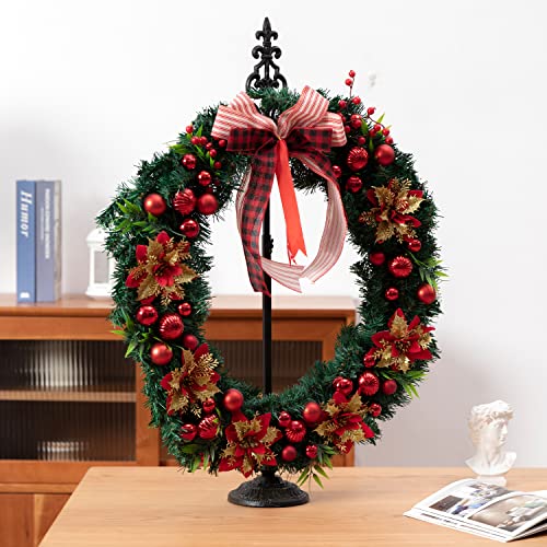 Wreath Stands for Display, Metal Wreath Holder Stand, Standing Wreath Hanger Stand with Study Wrought Iron Base, Adjustable Tabletop Display Stand for Christmas and New Year Wreath, Wedding Party Decor