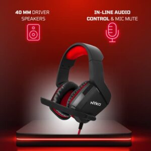 Nyko Ns-4500 Wired Headset for Nintendo Switch - Lightweight Headphones w/Adjustable Microphone - Compatible w/ PS4, PS5, Xbox One, Xbox X/S & Switch - Nintendo Switch Accessories (Black/Red)