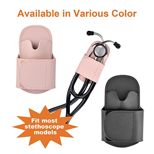 iGuerburn Premium Leather Stethoscope Holder Pink for Littmann & Most Stethoscope, Portable Clip-on Stethoscope Holster for Waist Belt/Scrubs/Pockets