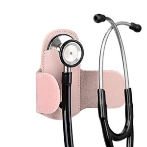 iguerburn premium leather stethoscope holder pink for littmann & most stethoscope, portable clip-on stethoscope holster for waist belt/scrubs/pockets