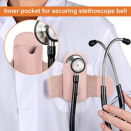 iGuerburn Premium Leather Stethoscope Holder Pink for Littmann & Most Stethoscope, Portable Clip-on Stethoscope Holster for Waist Belt/Scrubs/Pockets