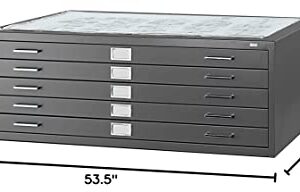 Safco Products Flat File for 48" W x 36" D Documents, 5-Drawer (Additional Options Sold Separately), Black