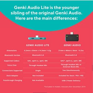 GENKI Audio Lite Bluetooth 5.0 Adapter for Nintendo Switch/Switch Lite - Compatible with All BT Headphones & Airpods, Low Latency with aptX Technology (Turquoise)