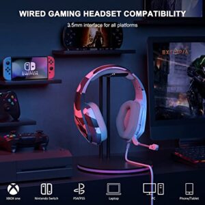 PS4 Headset with Stereo Sound, Gaming Headset for PC Xbox One PS5 Switch, H5 Over Ear Headphones with Noise Cancelling Mic, LED Light, Soft Memory Earmuffs for Laptop Tablet Phone NES Games (Camo)