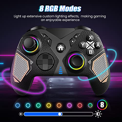 Hollabudz Switch Controller for Nintendo Switch Lite/Switch OLED, Wireless Switch Pro Controller with RGB Light Up, 4 Programmable Keys, Turbo, Vibration, Wake Up Func Switch Remote Assault Dark