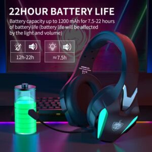 PHOINIKAS 2.4G Wireless Gaming Headset for PS4 PS5 PC Nintendo Switch, Wireless Over Ear Gamer Headphones with Detachable Mic, 3.5mm Wired Gaming Headset for Xbox One/Phone, 7.1 Stereo Sound - Blue