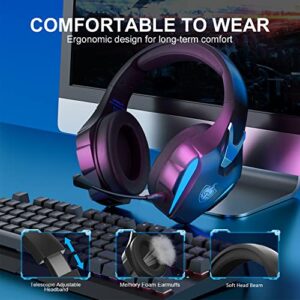 PHOINIKAS 2.4G Wireless Gaming Headset for PS4 PS5 PC Nintendo Switch, Wireless Over Ear Gamer Headphones with Detachable Mic, 3.5mm Wired Gaming Headset for Xbox One/Phone, 7.1 Stereo Sound - Blue