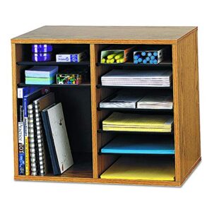 safco products wood adjustable literature organizer, 12 compartment 9420mo, medium oak, durable construction, removable shelves