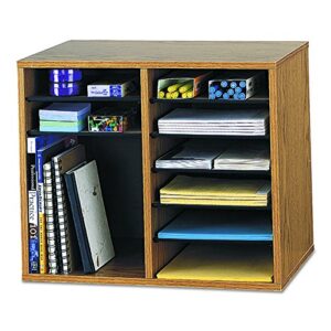 Safco Products Wood Adjustable Literature Organizer, 12 Compartment 9420MO, Medium Oak, Durable Construction, Removable Shelves
