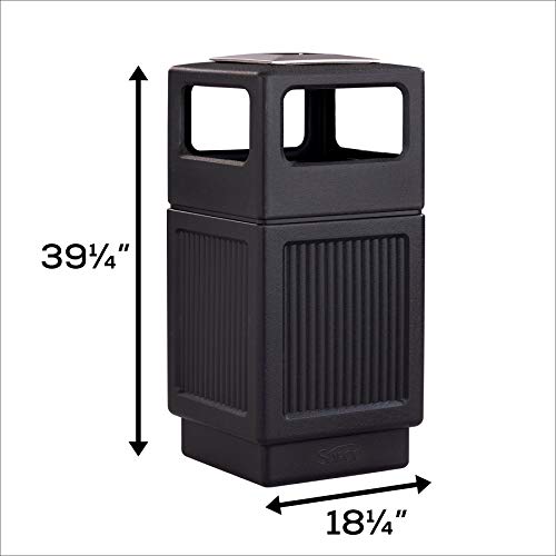 Safco Products Canmeleon Outdoor/Indoor Recessed Panel Trash Can with Ash Urn 9477BL, Asthetic Styling, Black, Decorative Fluted Panels, Stainless Steel Ashtray, 38 Gallon Capacity