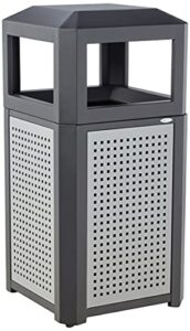 safco products evos outdoor/indoor trash can with perforated galvanized steel panel, 15 gallon, black