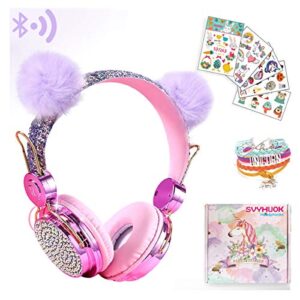 svyhuok unicorn kids bluetooth headphones for girls,teens,boys,wireless cat headset for smartphones tablet laptop pc tv,with mic and adjustable headband,perfect for birthday and xmas gifts.