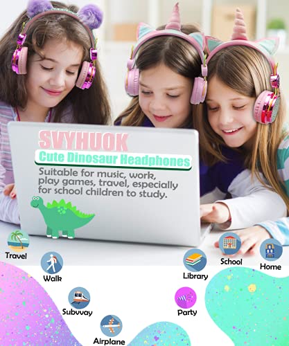 SVYHUOK Unicorn Kids Bluetooth Headphones for Girls,Teens,Boys,Wireless Cat Headset for Smartphones Tablet Laptop PC TV,with Mic and Adjustable Headband,Perfect for Birthday and Xmas Gifts.