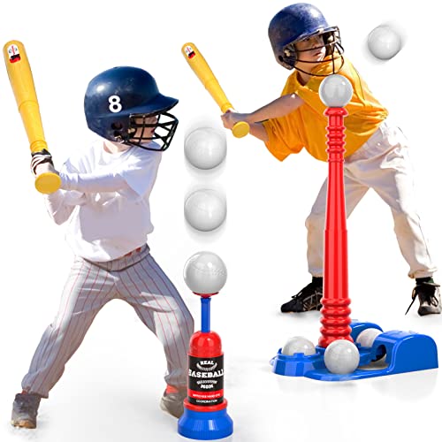 Bennol T Ball Set Toys For Kids 3-5 5-8, Kids Baseball Tee For Boys Toddlers Includes 6 Balls, Auto Ball Launcher, Outdoor Outside Sports Tee Ball Set Toys Gifts For 3 4 5 6 Year Old Boys Toddler Kids