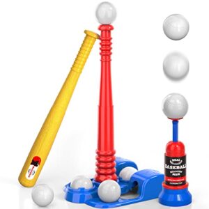 Bennol T Ball Set Toys For Kids 3-5 5-8, Kids Baseball Tee For Boys Toddlers Includes 6 Balls, Auto Ball Launcher, Outdoor Outside Sports Tee Ball Set Toys Gifts For 3 4 5 6 Year Old Boys Toddler Kids