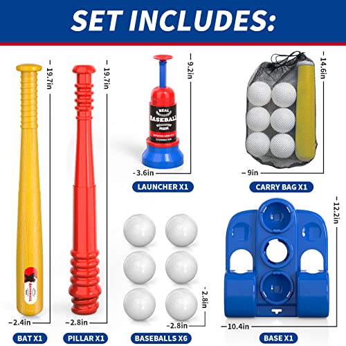 Bennol T Ball Set Toys For Kids 3-5 5-8, Kids Baseball Tee For Boys Toddlers Includes 6 Balls, Auto Ball Launcher, Outdoor Outside Sports Tee Ball Set Toys Gifts For 3 4 5 6 Year Old Boys Toddler Kids