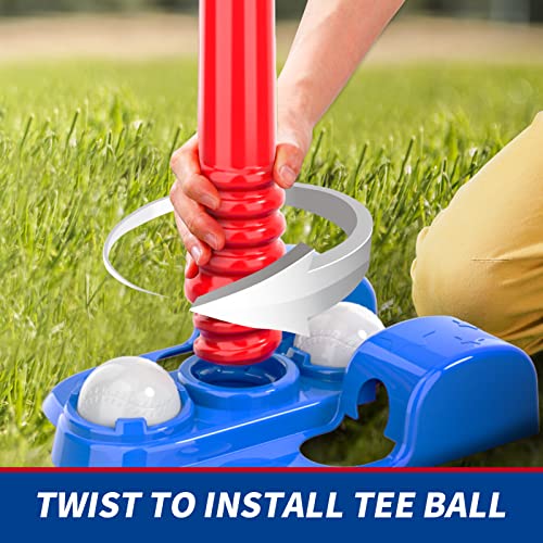 Bennol T Ball Set Toys For Kids 3-5 5-8, Kids Baseball Tee For Boys Toddlers Includes 6 Balls, Auto Ball Launcher, Outdoor Outside Sports Tee Ball Set Toys Gifts For 3 4 5 6 Year Old Boys Toddler Kids