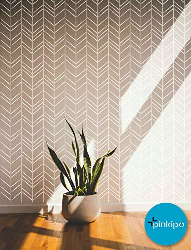 PINKIPO® 【2 Pack】, HERRINGBONE Shuffle, Large WALL STENCIL, Modern Geometric Wall Stencils for Painting, Stencils For Walls, Chevron Wall Stencil Pattern