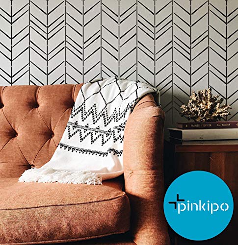 PINKIPO® 【2 Pack】, HERRINGBONE Shuffle, Large WALL STENCIL, Modern Geometric Wall Stencils for Painting, Stencils For Walls, Chevron Wall Stencil Pattern