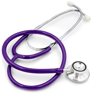 mabis stethoscope, adult dual head to listen to sounds from large organs or specific areas of the body with large diaphragm for high or low frequencies, 22 inch y tubing, purple